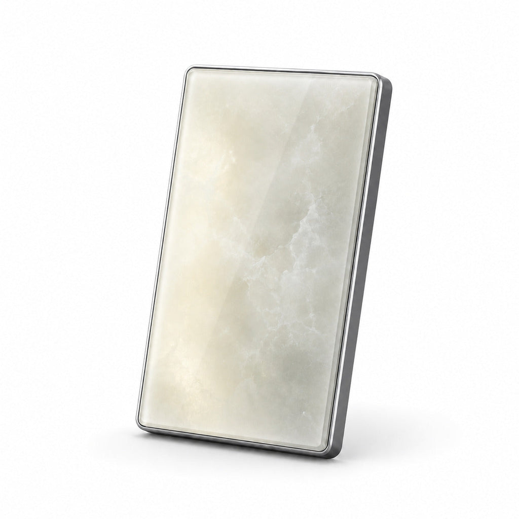 JINK Switch 2.5D US standard custom jade glass panel with silver aluminum frame — standardized 1x1 media