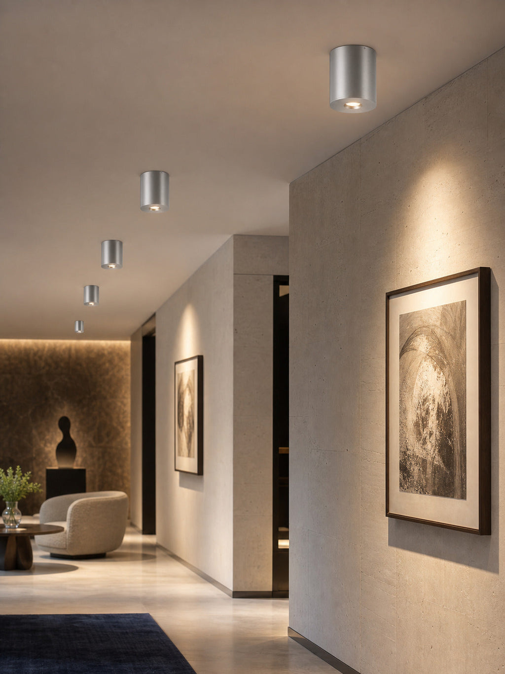 JINK Beam SA03 fixed silver ceiling spotlight in a premium architectural interior — standardized 3x4 media