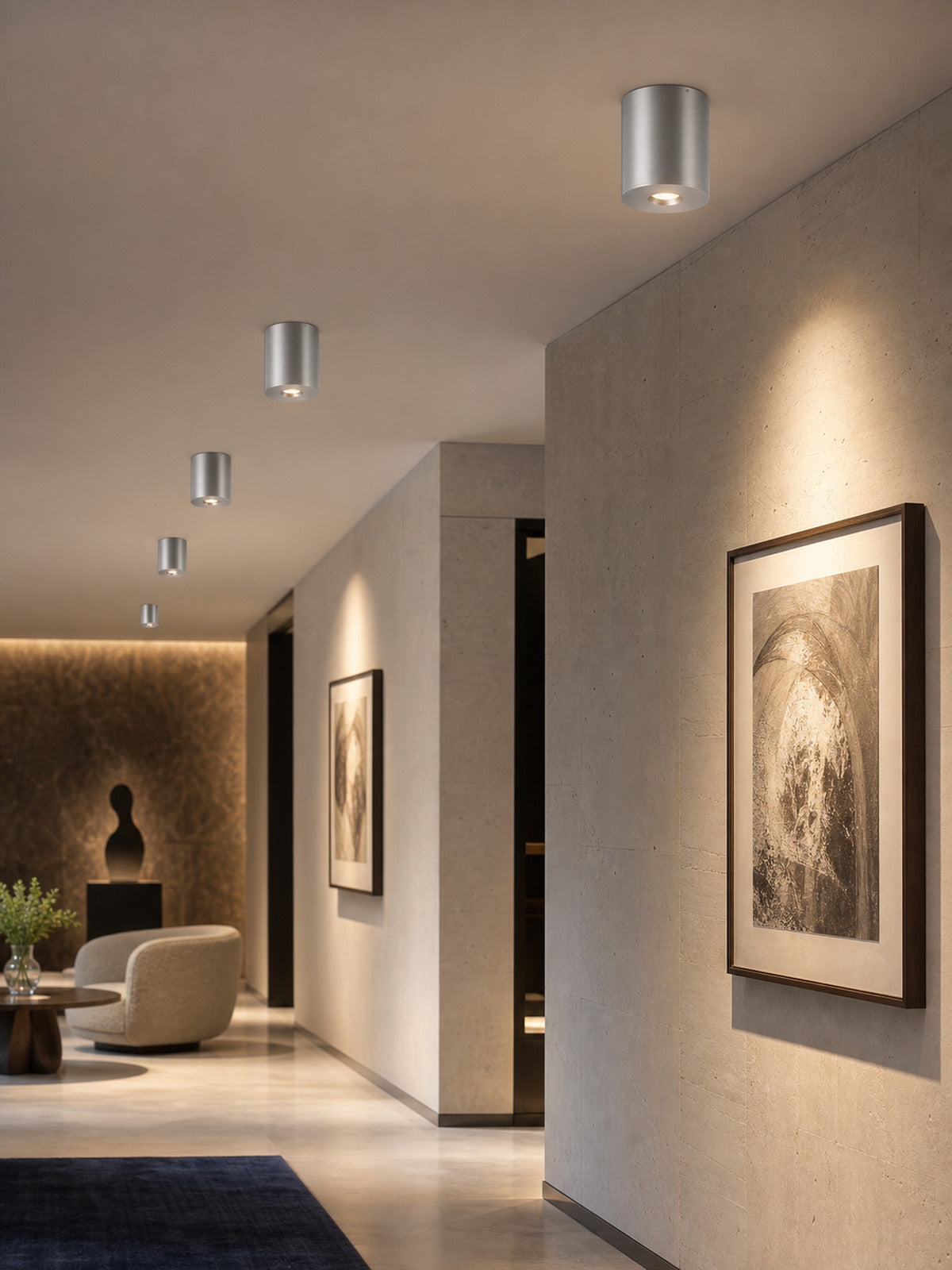 JINK Beam SA03 fixed silver ceiling spotlight in a premium architectural interior — standardized 3x4 media