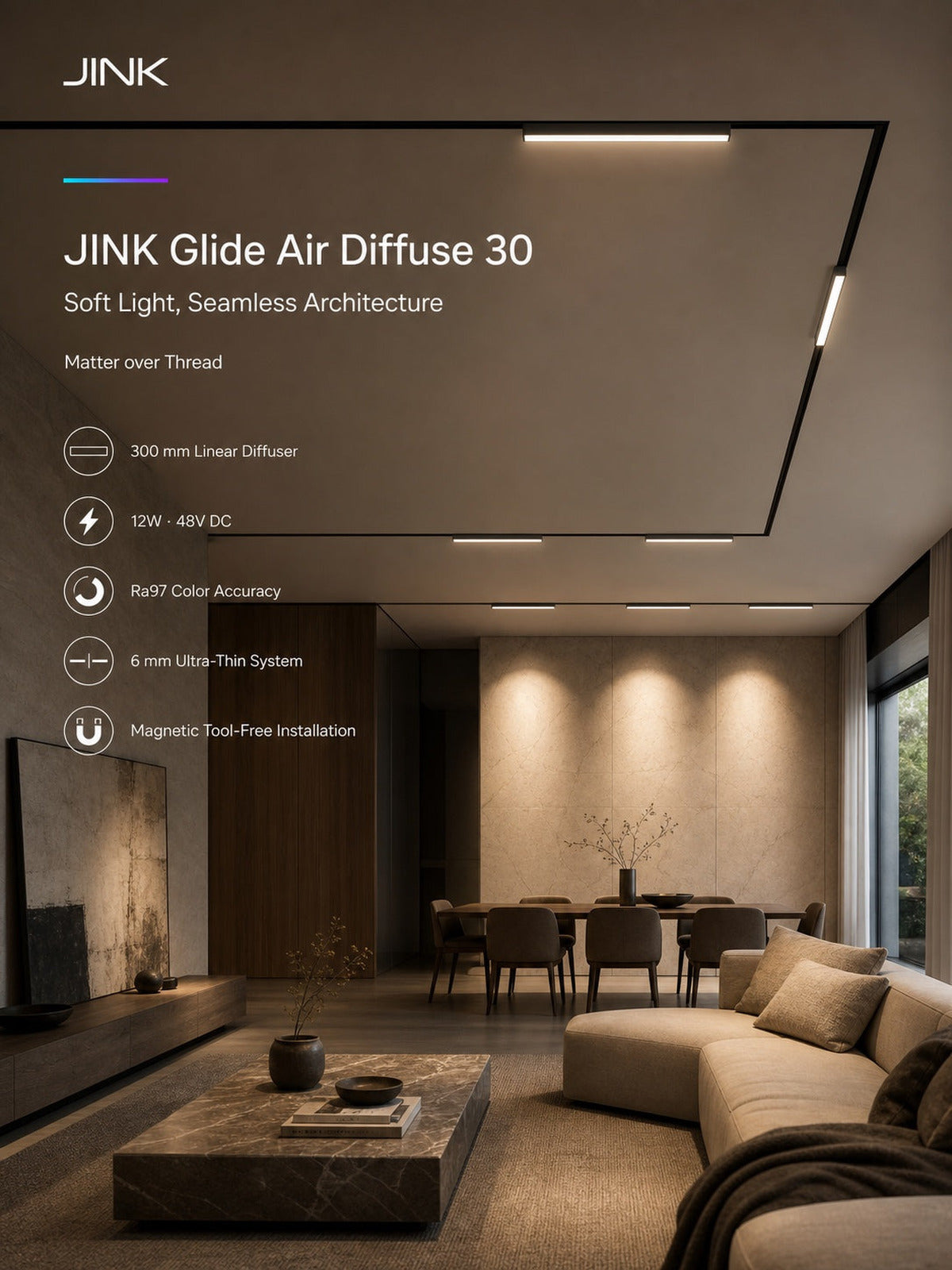 JINK Glide Air Diffuse 30 architectural soft light scene — standardized 3x4 media