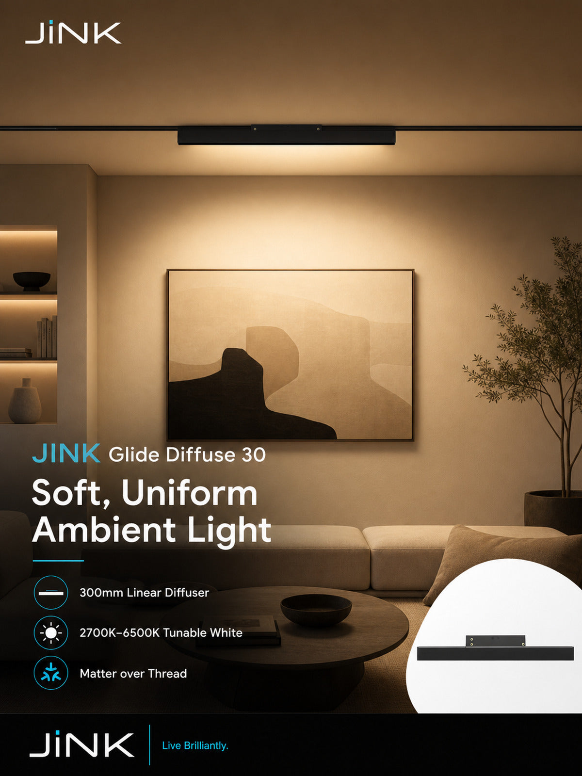 JINK Glide Diffuse 30 ambient lighting scene — standardized 3x4 media