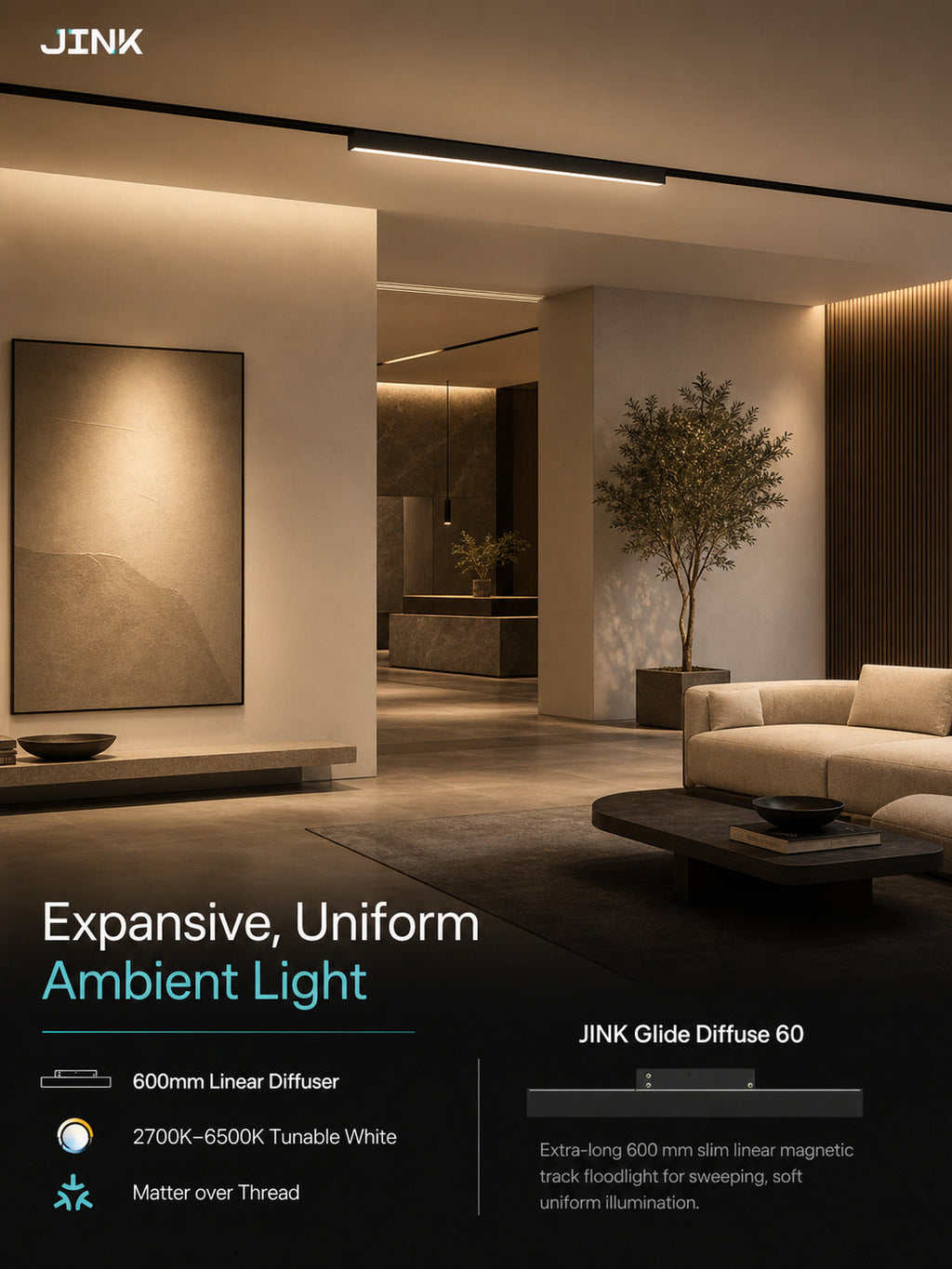 JINK Glide Diffuse 60 expansive ambient scene — standardized 3x4 media