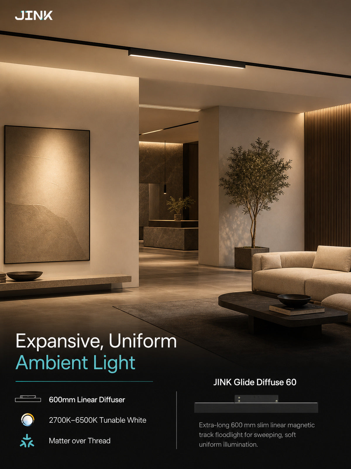 JINK Glide Diffuse 60 expansive ambient scene — standardized 3x4 media