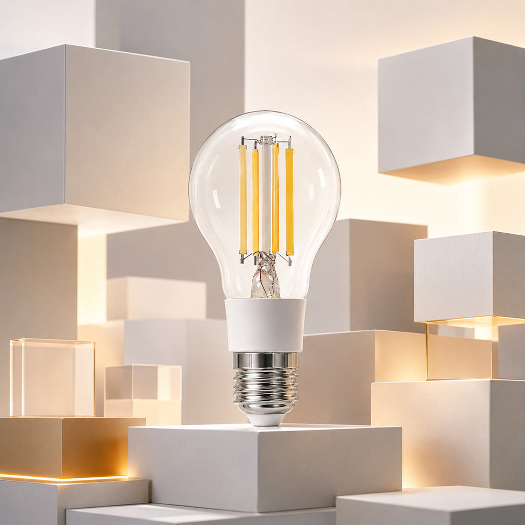 JINK Bulb Ember in a warm neutral geometric lighting scene — standardized 1x1 media