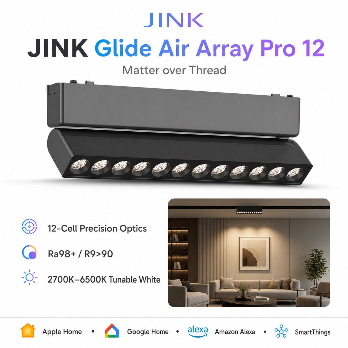 JINK Glide Air Array Pro 12 Matter smart magnetic track light — standardized 1x1 media