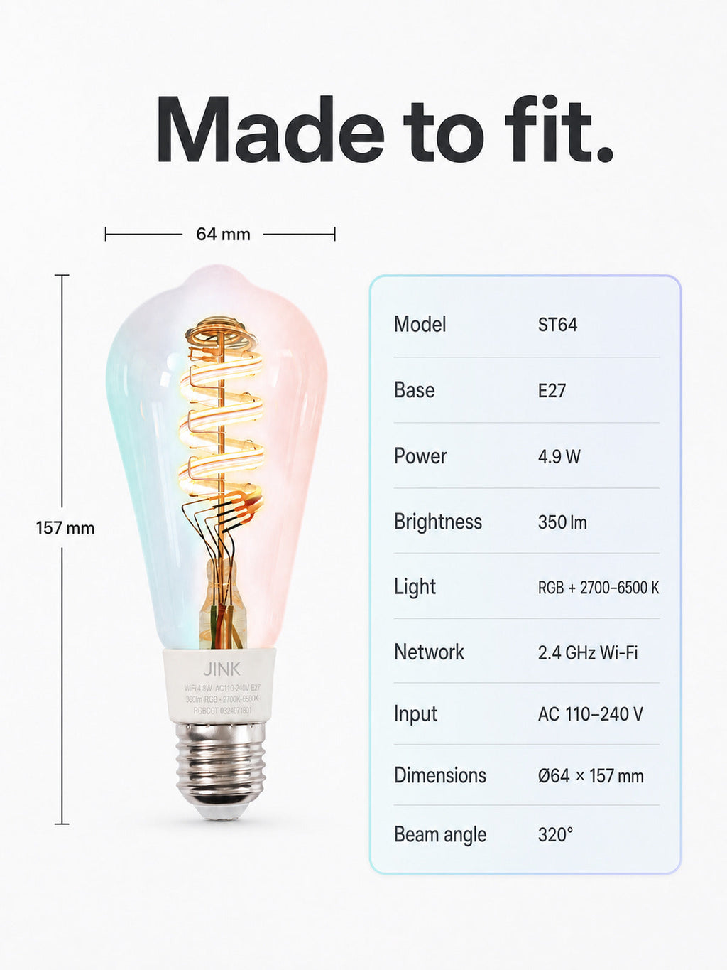 JINK Bulb E27 ST64 dimensions and technical specifications — standardized 3x4 media