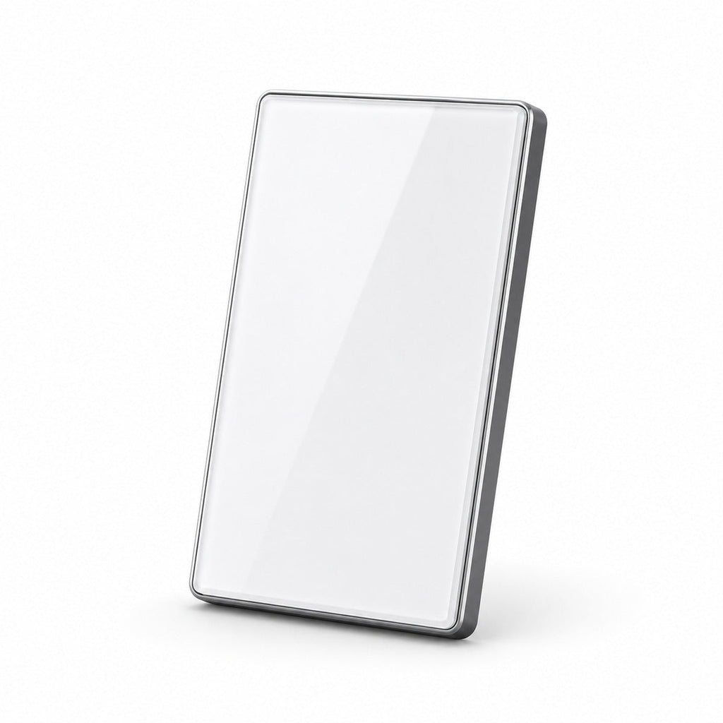 JINK Switch 2.5D US standard glossy white panel with silver aluminum frame — standardized 1x1 media