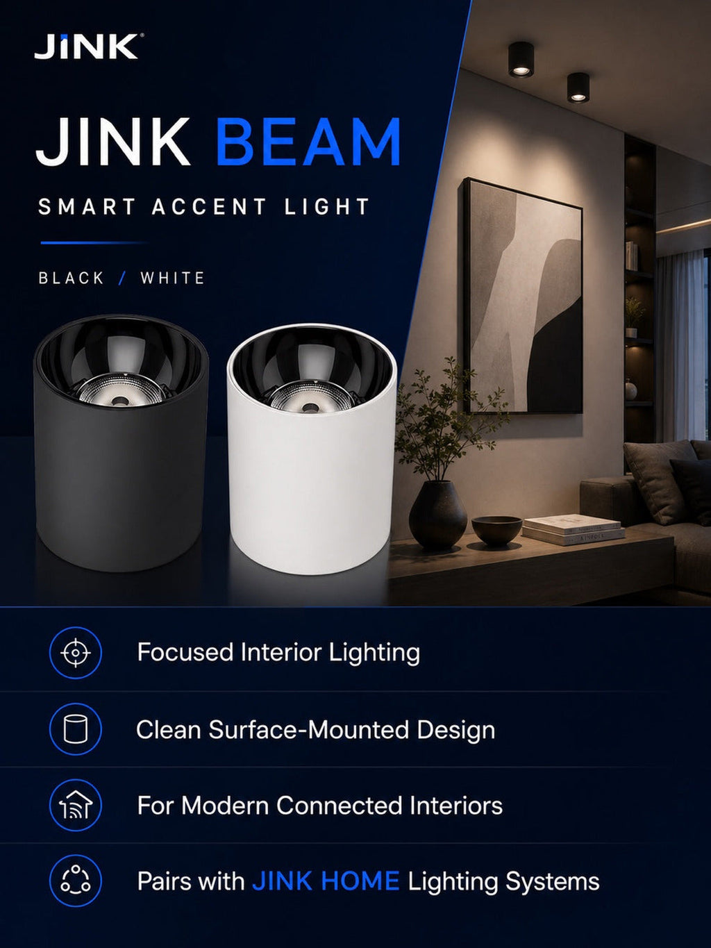 JINK Beam black and white product specifications and application — standardized 3x4 media
