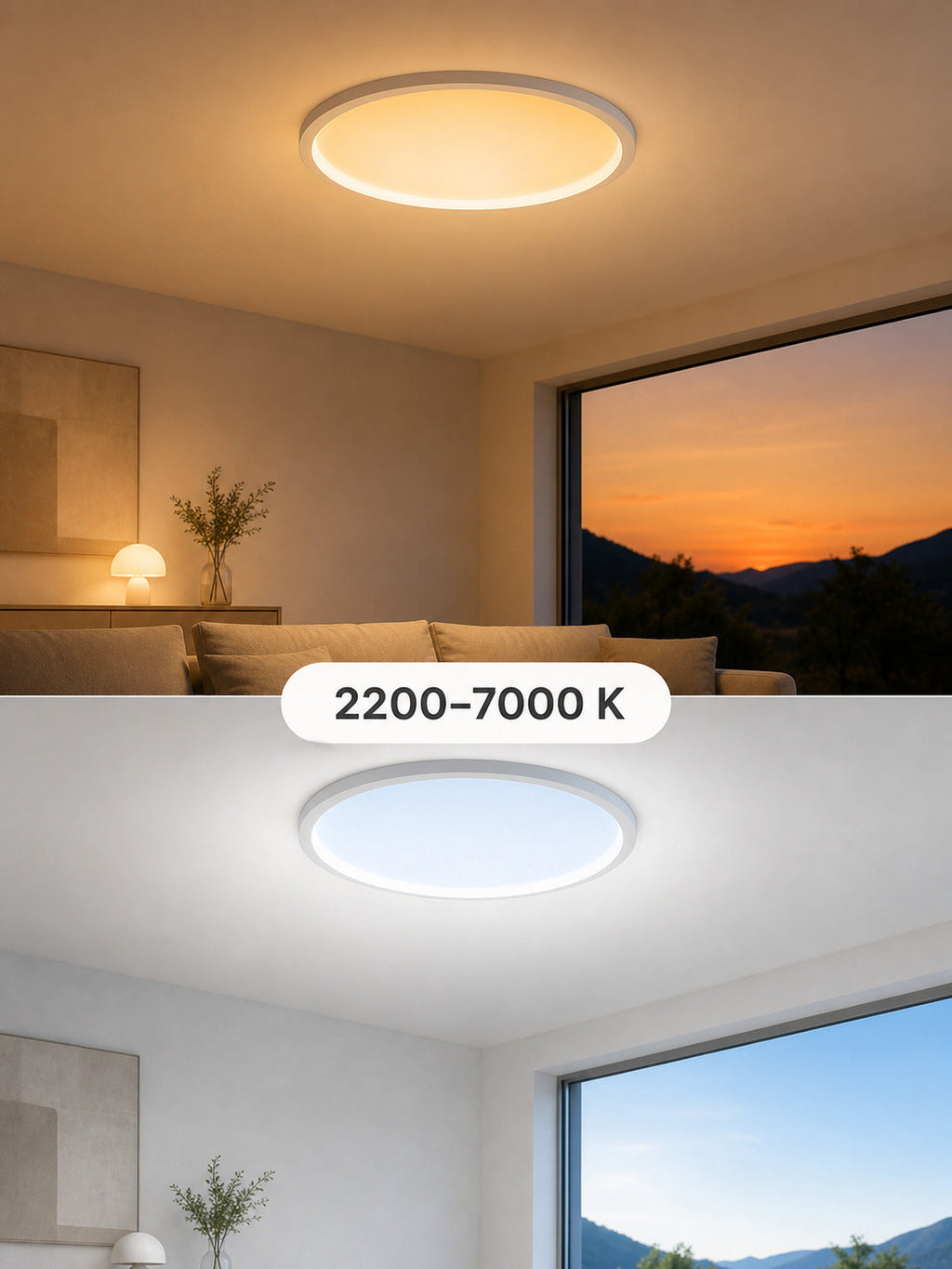 JINK Halo Sky 2200–7000 K tunable-white lighting comparison — standardized 3x4 media