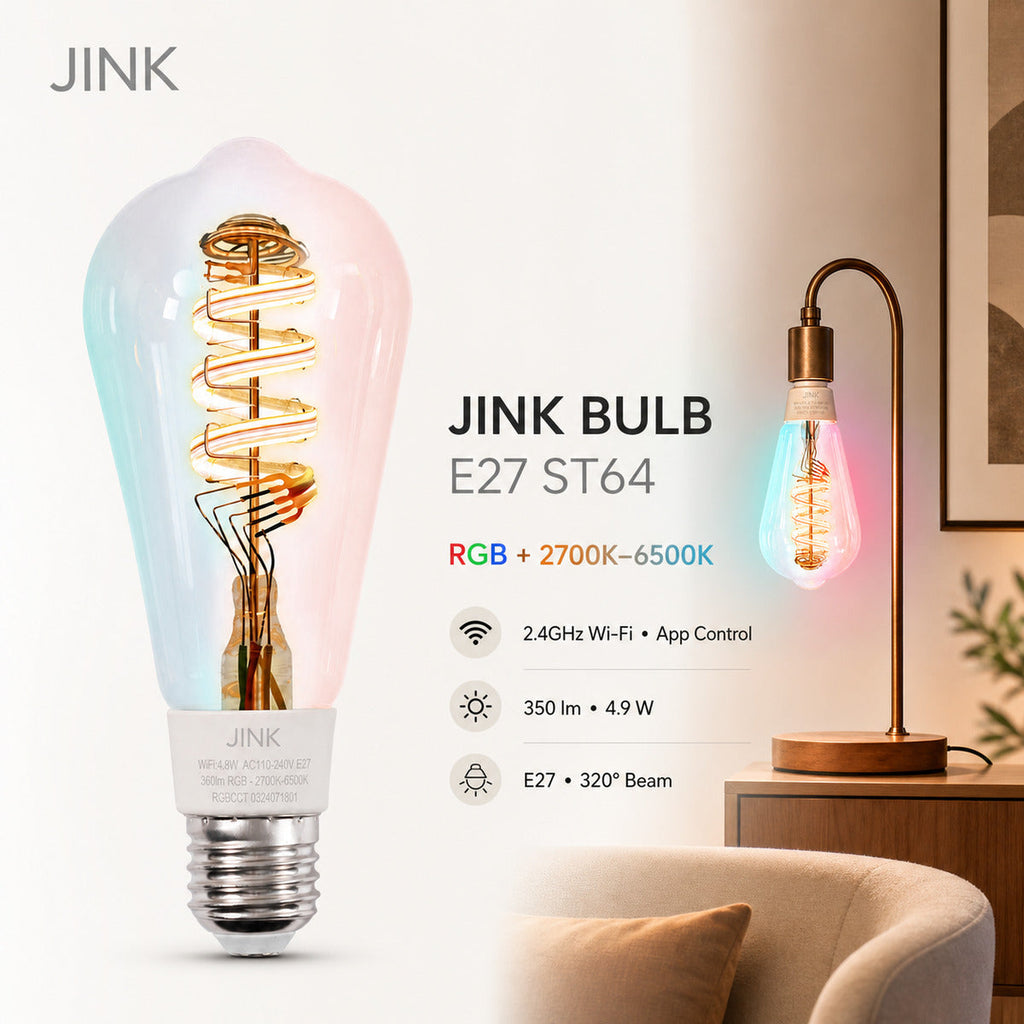 JINK Bulb E27 ST64 RGB 2700K-6500K Wi-Fi app control comprehensive hero — standardized 1x1 media
