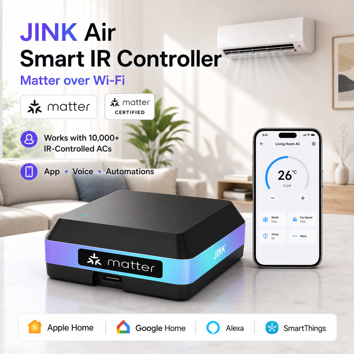 JINK Air Matter smart IR air conditioner controller comprehensive hero — standardized 1x1 media