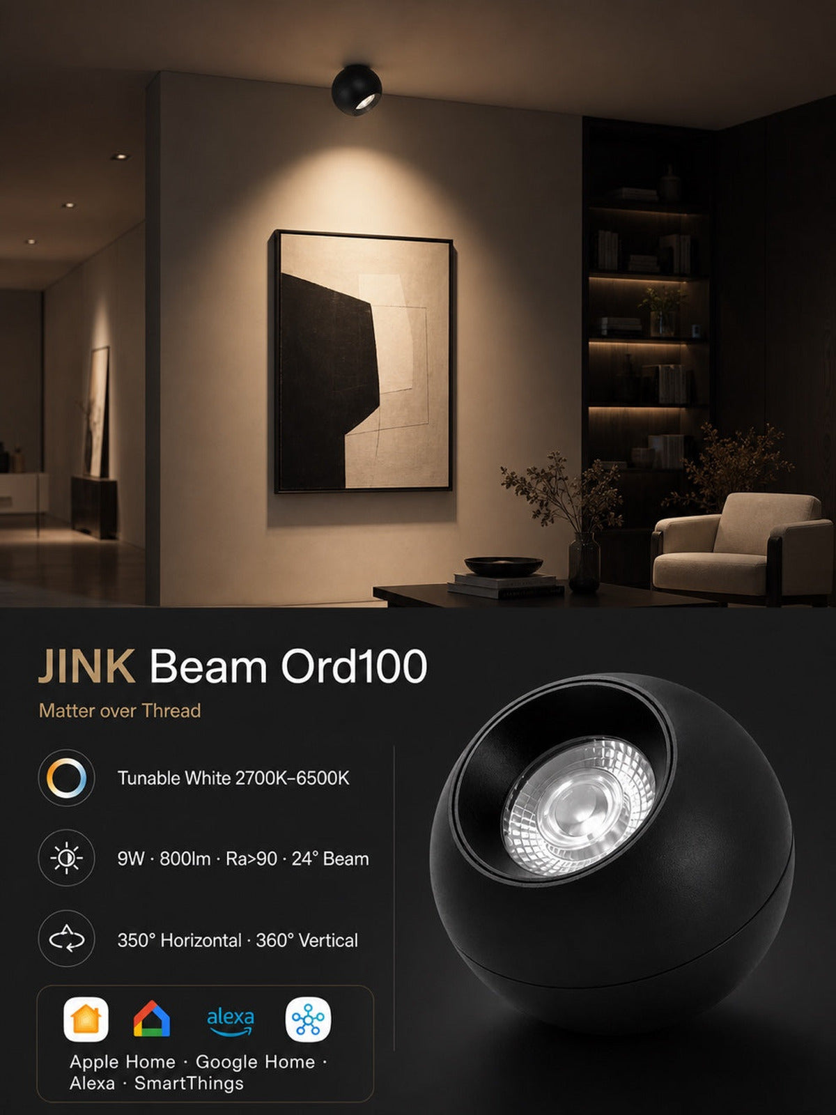 JINK Beam Ord100 Matter over Thread scene benefits and specifications — standardized 3x4 media