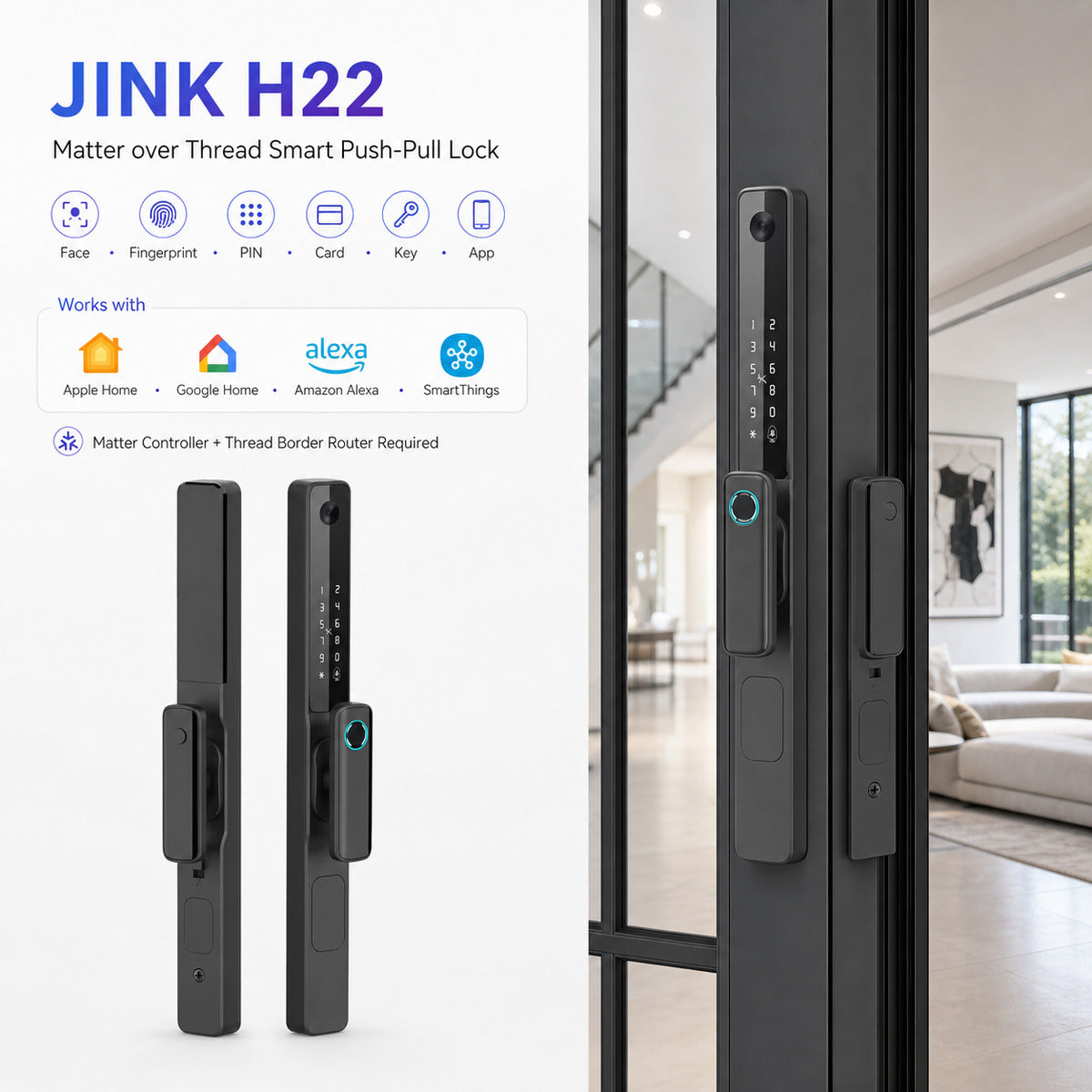 JINK H22 Matter over Thread smart push-pull lock integrated hero — standardized 1x1 media