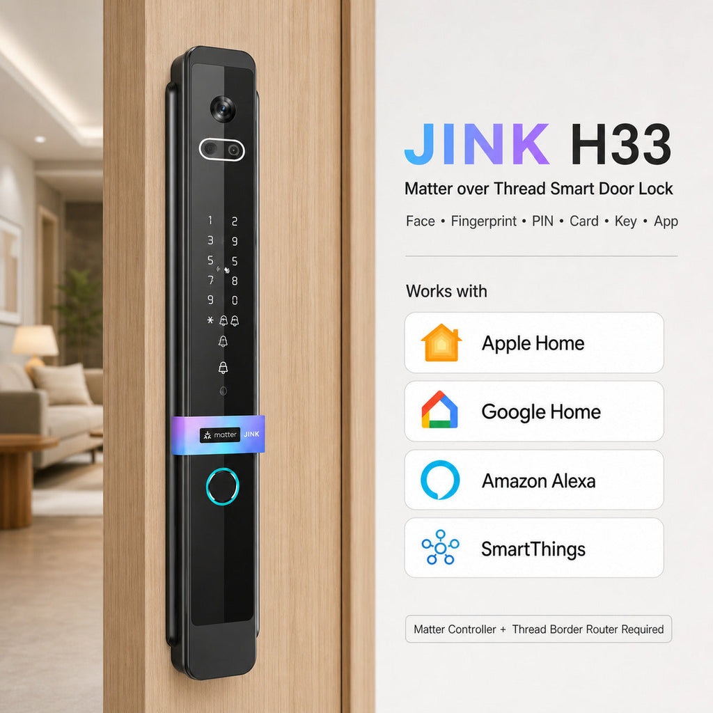 JINK H33 Matter over Thread smart door lock integrated home scene — standardized 1x1 media