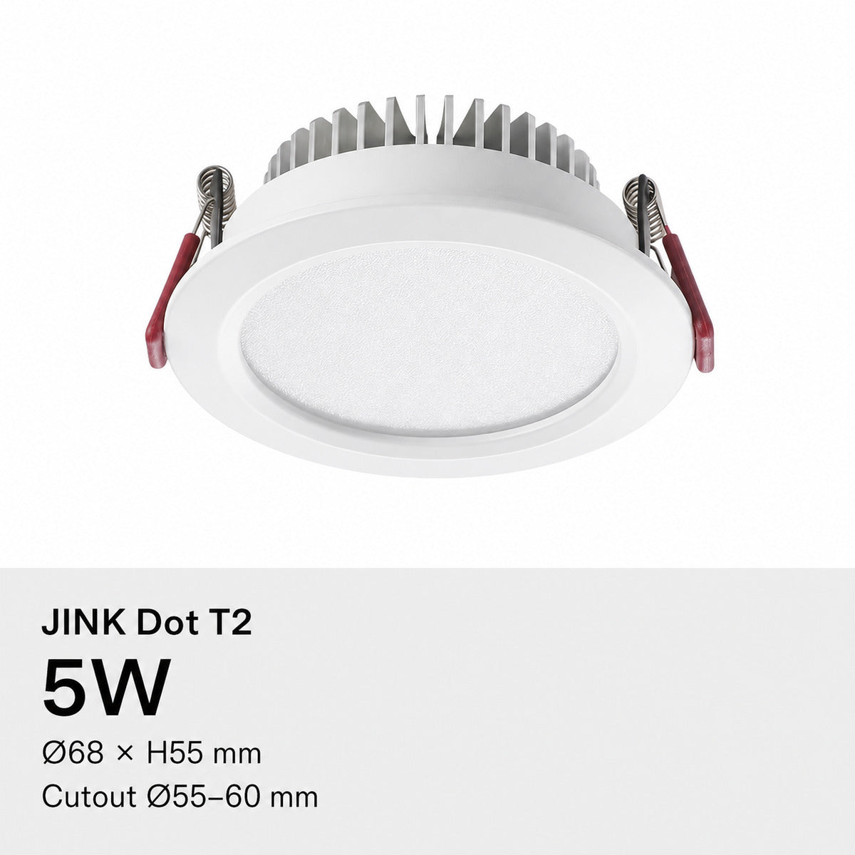 JINK Dot T2 5W, Ø68 × H55 mm, cutout Ø55–60 mm — standardized 1x1 media