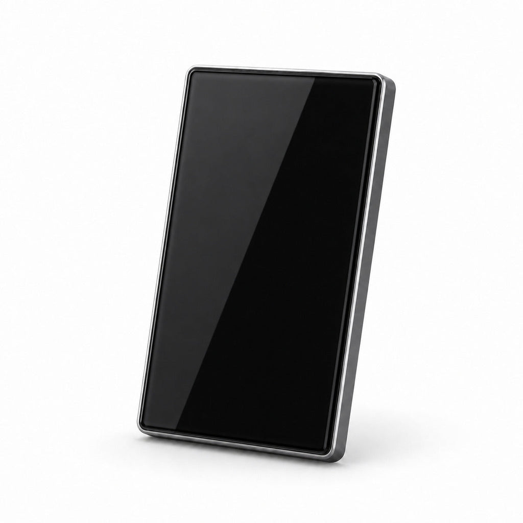 JINK Switch 2.5D US standard glossy black panel with silver aluminum frame — standardized 1x1 media