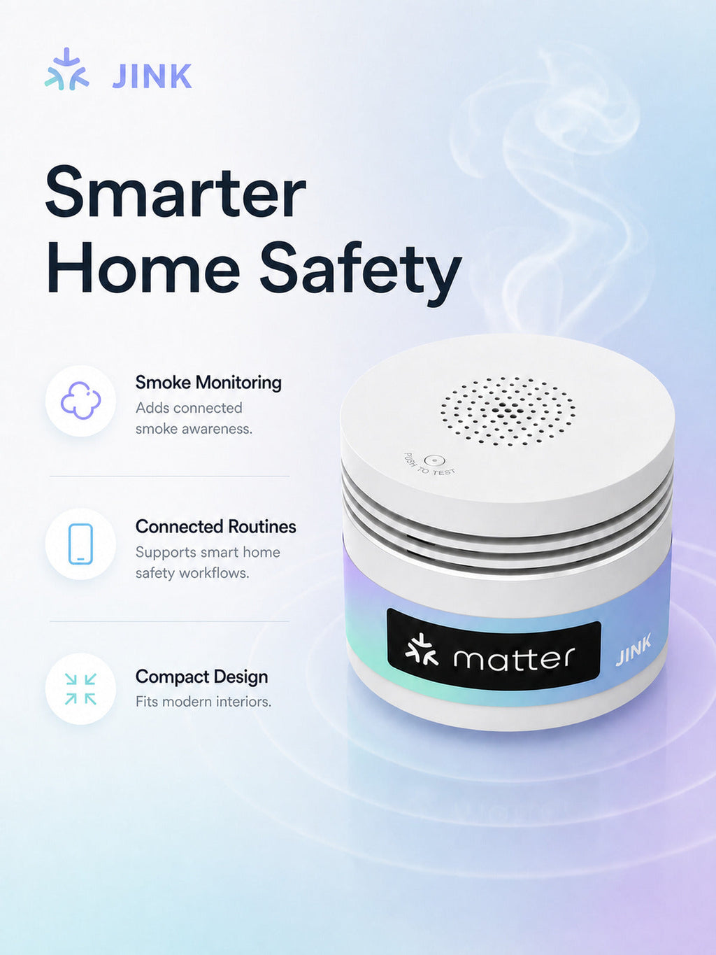 JINK Smoke Sensor connected home safety benefits — standardized 3x4 media