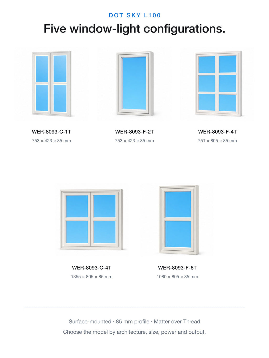 JINK Dot Sky L100 five window-light models with sizes — standardized 3x4 media