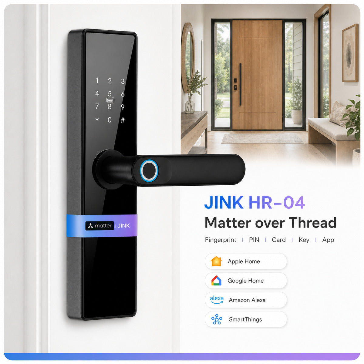 JINK HR-04 Matter over Thread smart door lock integrated product and platform main image — standardized 1x1 media