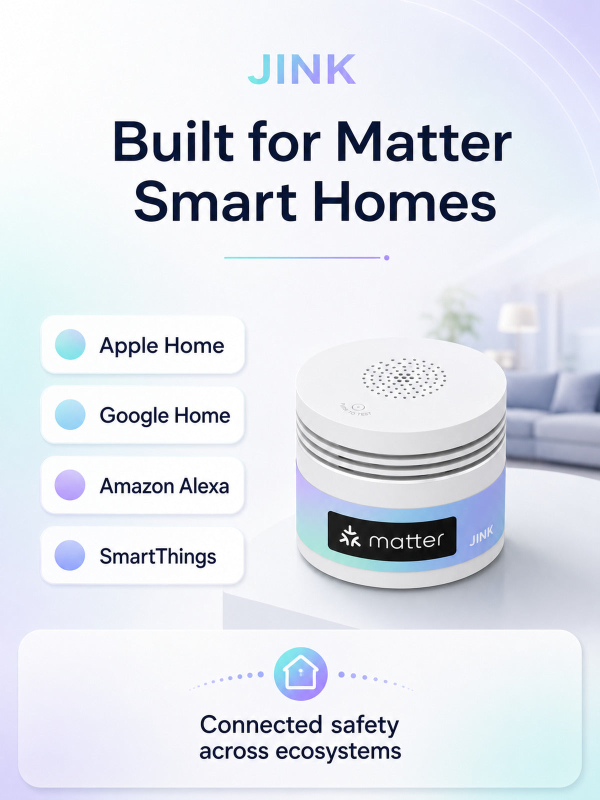 JINK Smoke Sensor Matter ecosystem compatibility — standardized 3x4 media