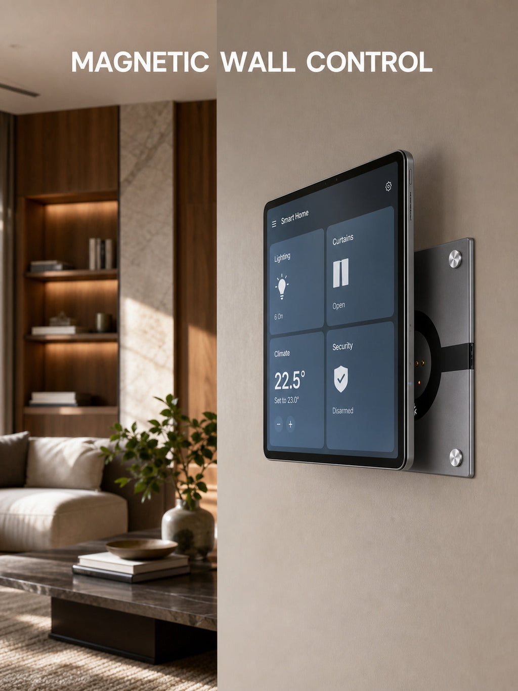 JINK MagSwitch 8E Pro magnetic tablet wall control lifestyle scene — standardized 3x4 media