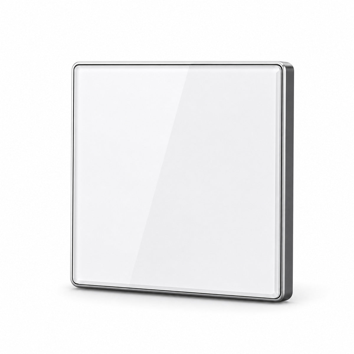 JINK Switch 2.5D 86 x 86 mm glossy white panel with silver aluminum frame — standardized 1x1 media