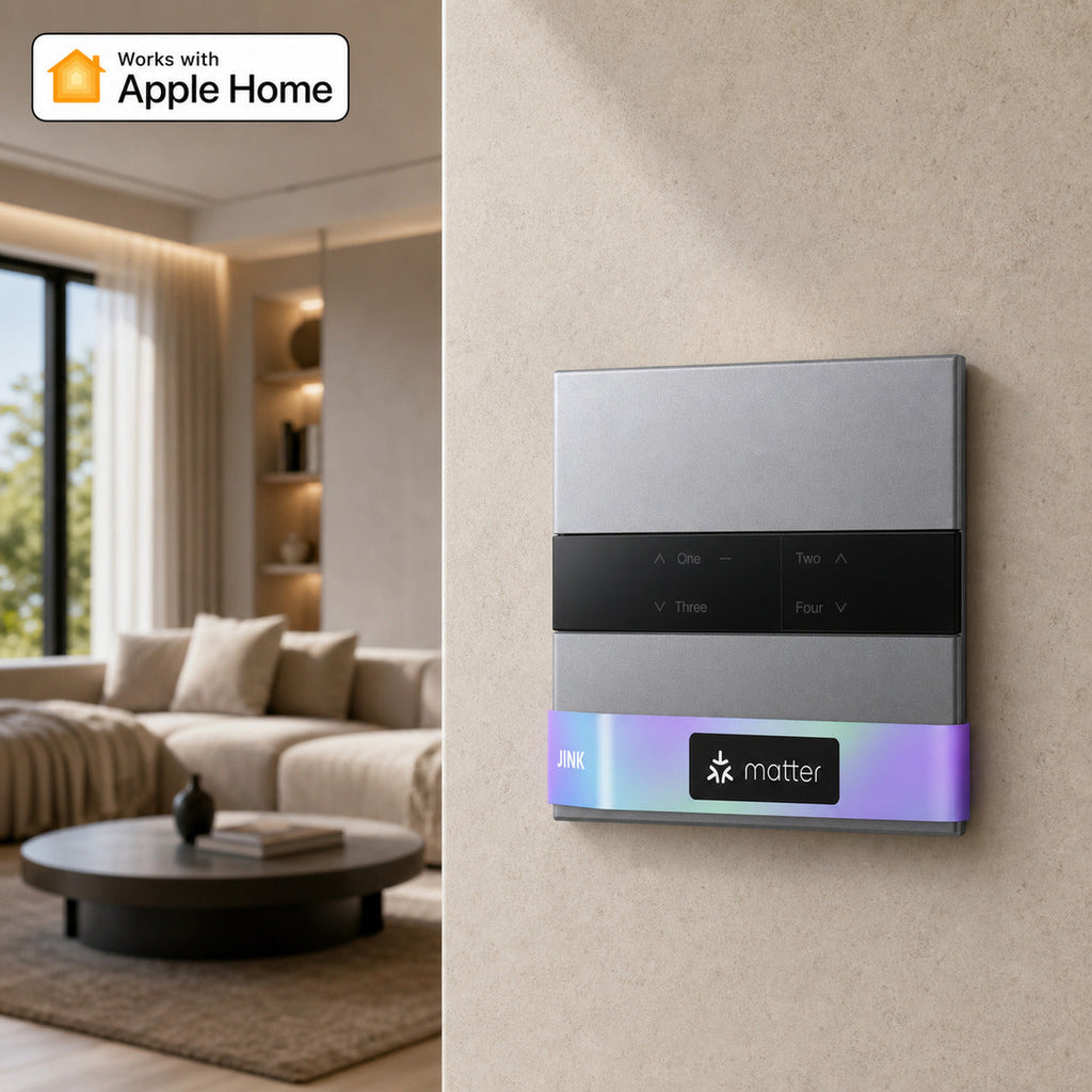JINK Switch X1 in a modern smart home with Apple Home compatibility — standardized 1x1 media