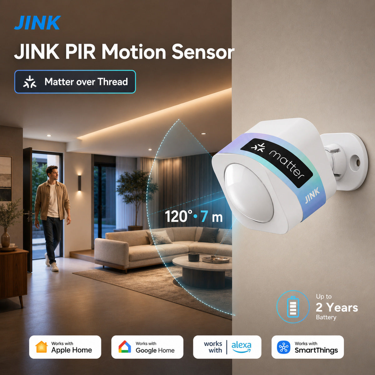 JINK PIR Motion Sensor Matter over Thread smart home hero — standardized 1x1 media