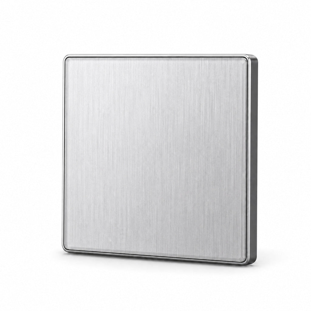 JINK Switch 2.5D 86 x 86 mm brushed silver panel with silver aluminum frame — standardized 1x1 media