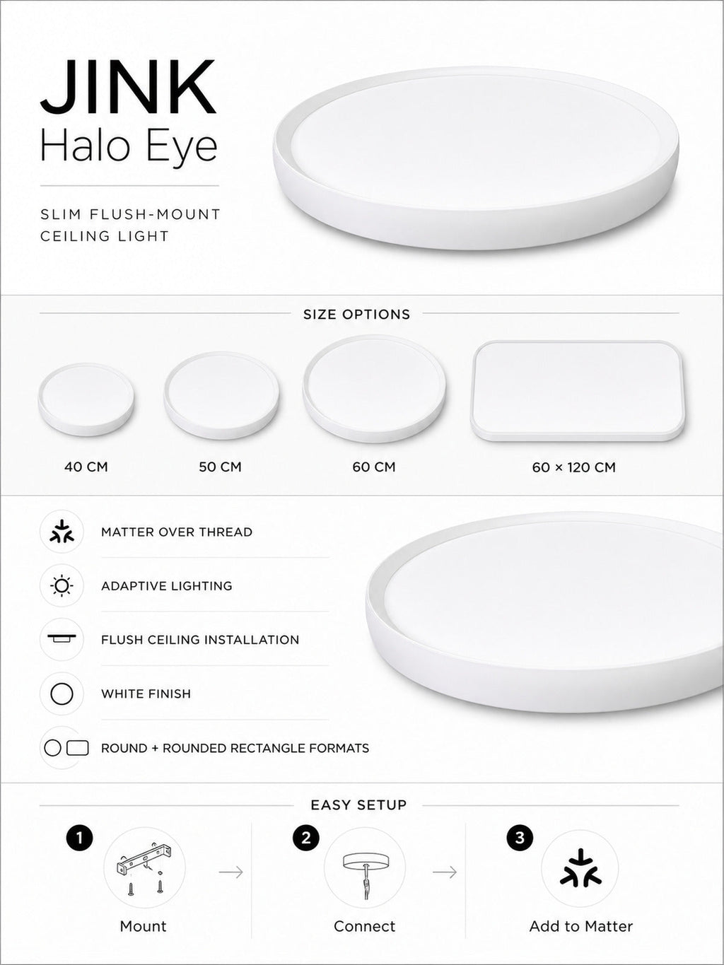 JINK Halo Eye smart ceiling light size and product specifications — standardized 3x4 media