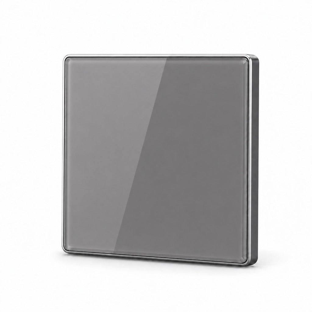 JINK Switch 2.5D 86 x 86 mm smoke gray panel with silver aluminum frame — standardized 1x1 media