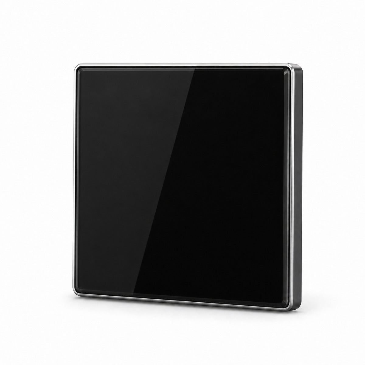 JINK Switch 2.5D 86 x 86 mm glossy black panel with silver aluminum frame — standardized 1x1 media