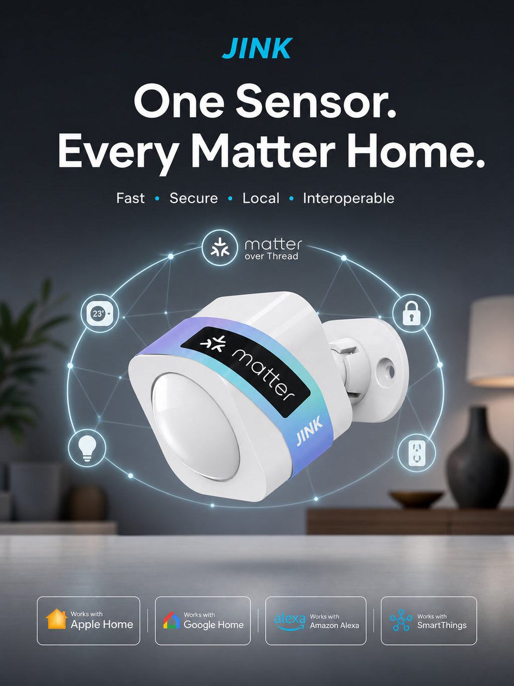 JINK PIR Motion Sensor Matter platform compatibility — standardized 3x4 media