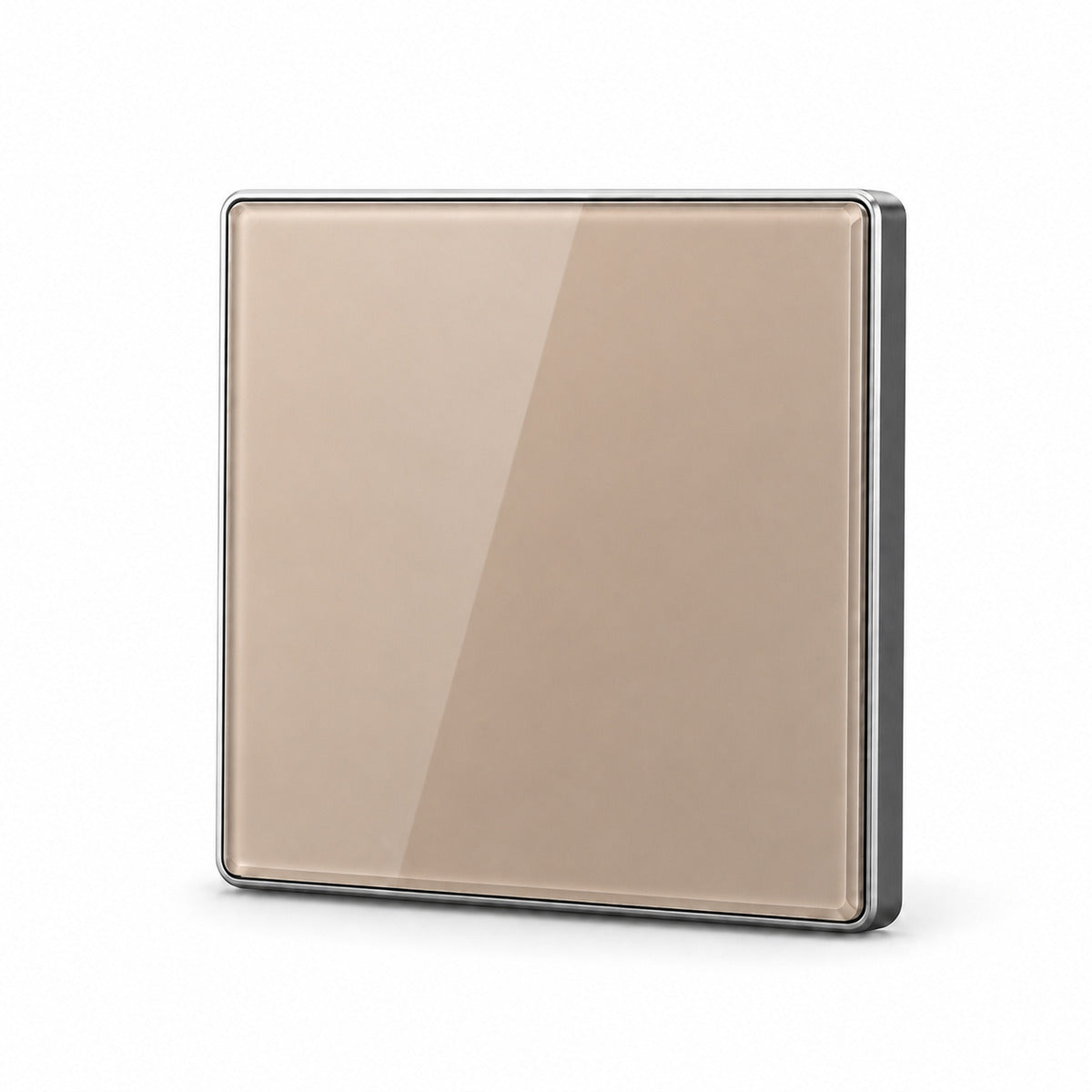 JINK Switch 2.5D 86 x 86 mm warm champagne panel with silver aluminum frame — standardized 1x1 media