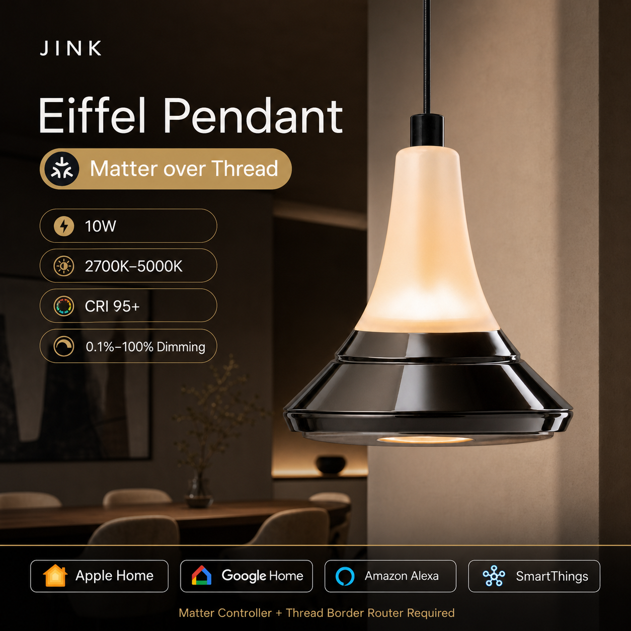 JINK Bond Eiffel Pendant Matter over Thread smart light hero with supported platforms