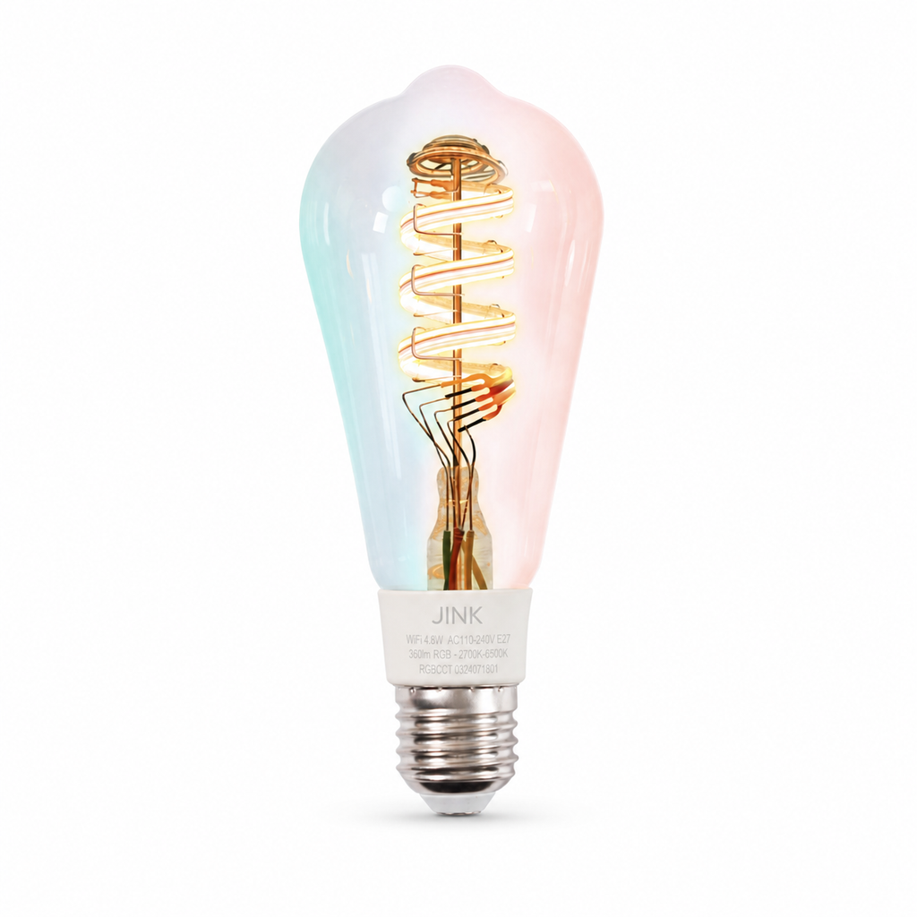 JINK Bulb E27 ST64 smart RGB filament bulb on pure white background
