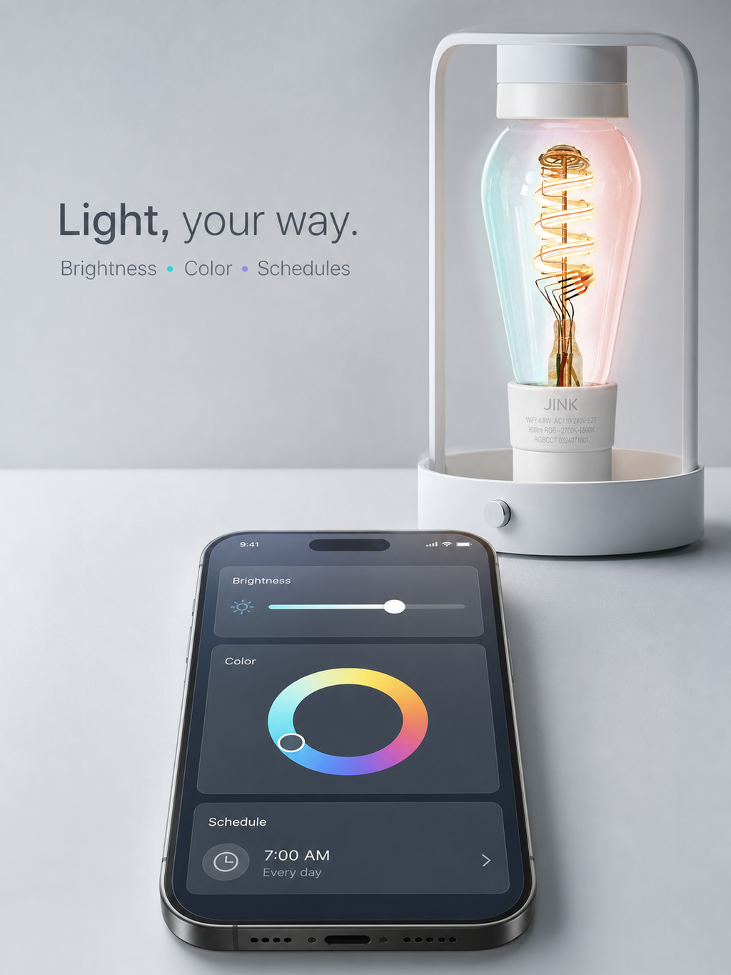 JINK Bulb E27 ST64 brightness color and schedule controls