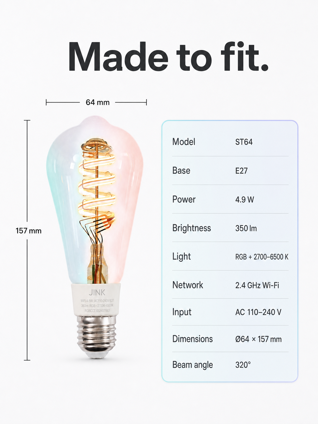 JINK Bulb E27 ST64 dimensions and technical specifications