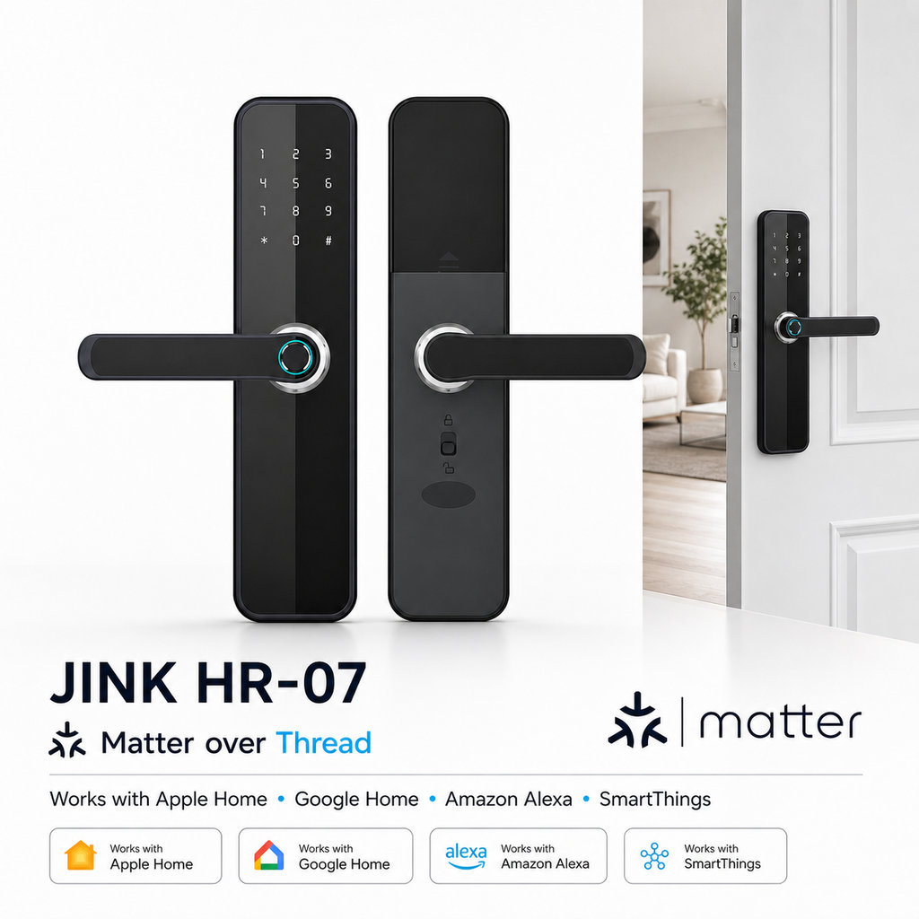 JINK HR-07 Matter over Thread smart door lock integrated product and scene image