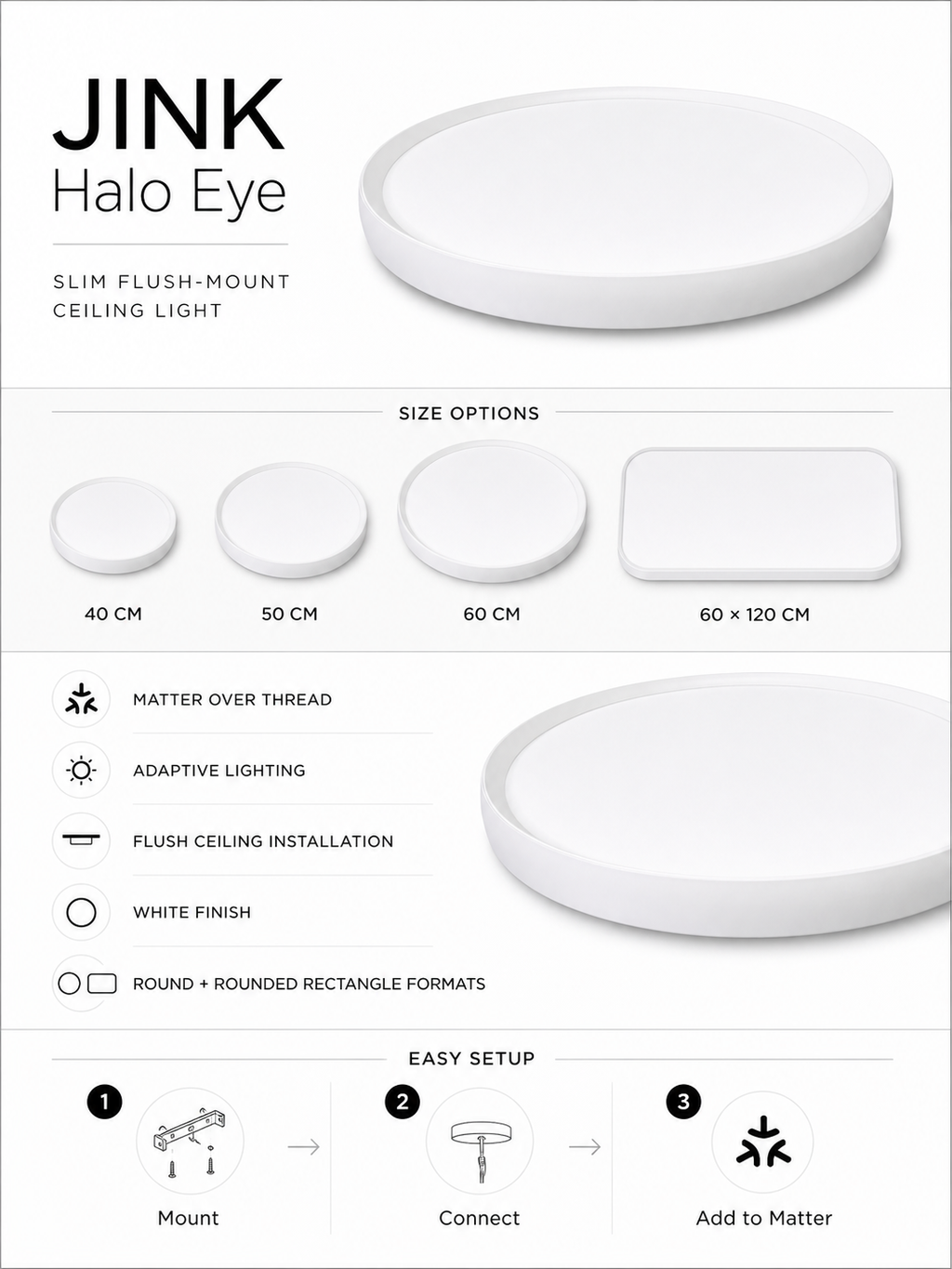 JINK Halo Eye smart ceiling light size and product specifications