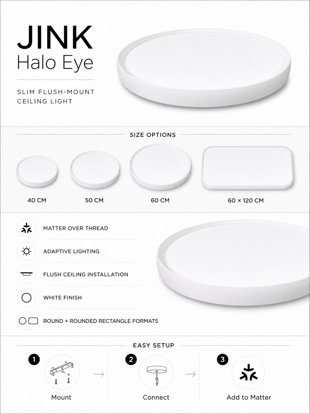 JINK Halo Eye smart ceiling light size and product specifications