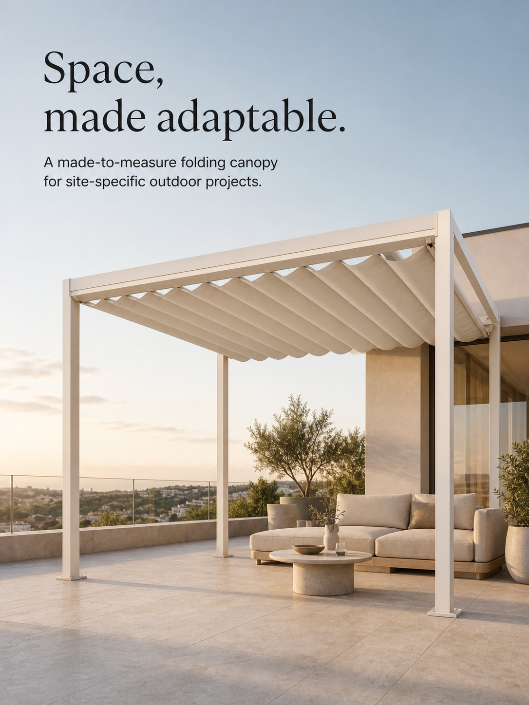 JINK Haven Flex folding canopy on a contemporary terrace