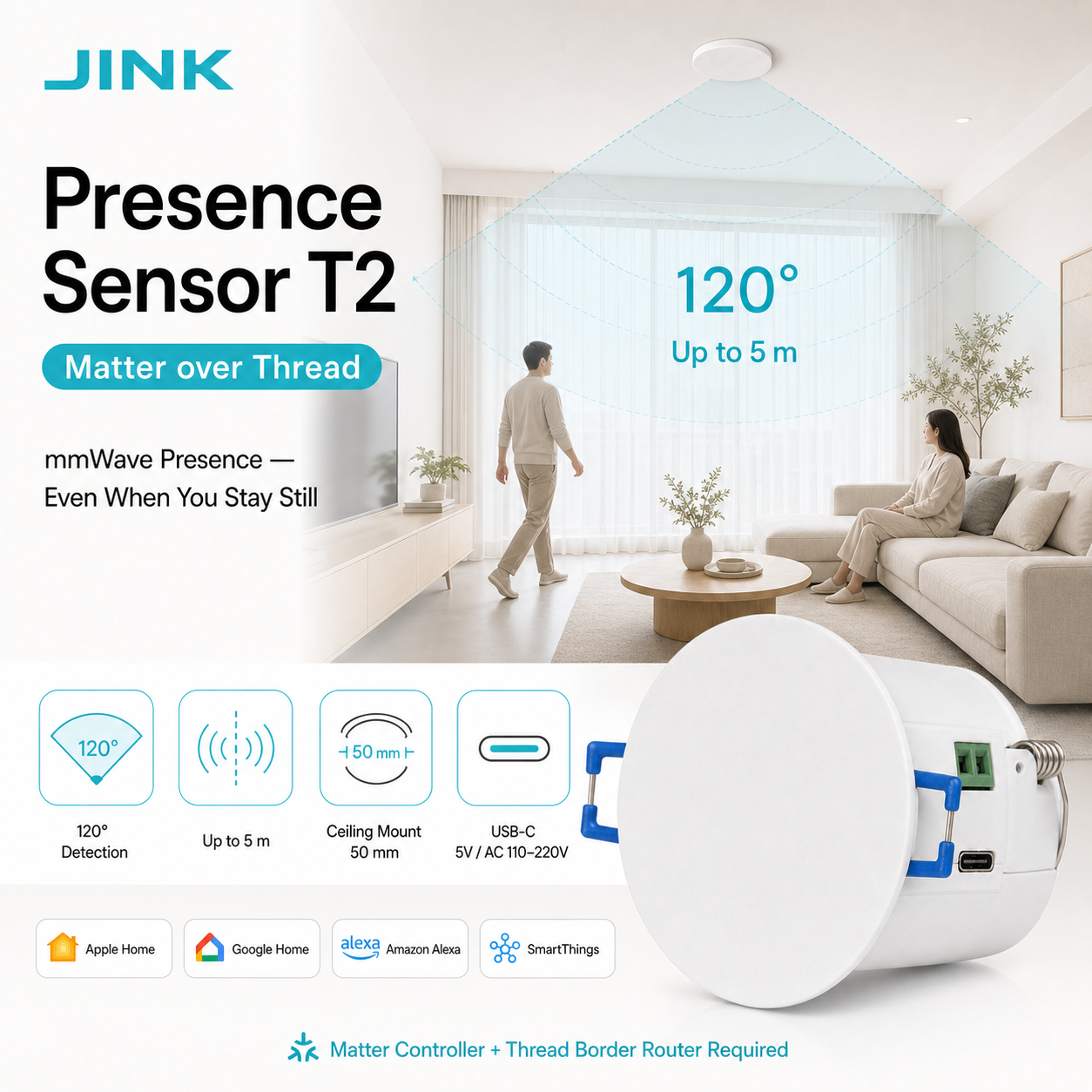 JINK Presence Sensor T2 Matter over Thread mmWave hero