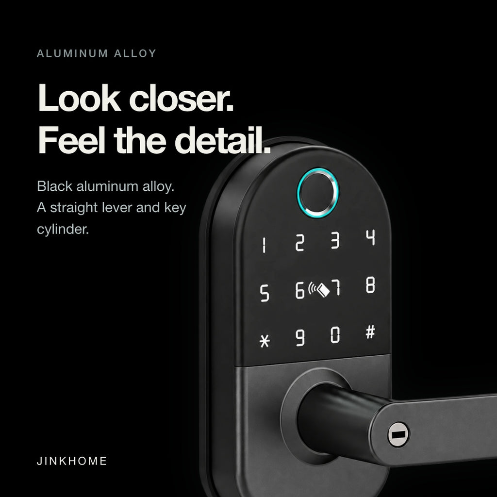 JINK Lock Air — Aluminum lever and key cylinder close-up