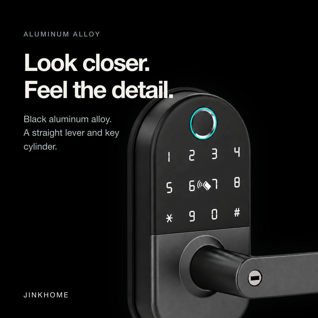 JINK Lock Air — Aluminum lever and key cylinder close-up