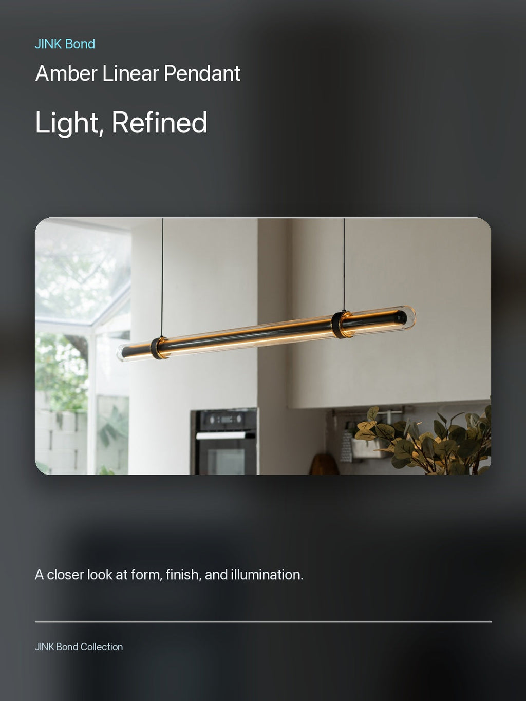 JINK Bond Amber Linear Pendant lighting and material detail