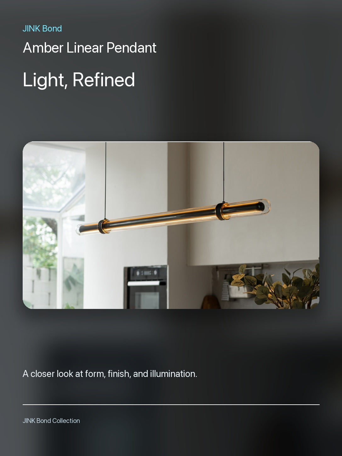 JINK Bond Amber Linear Pendant lighting and material detail