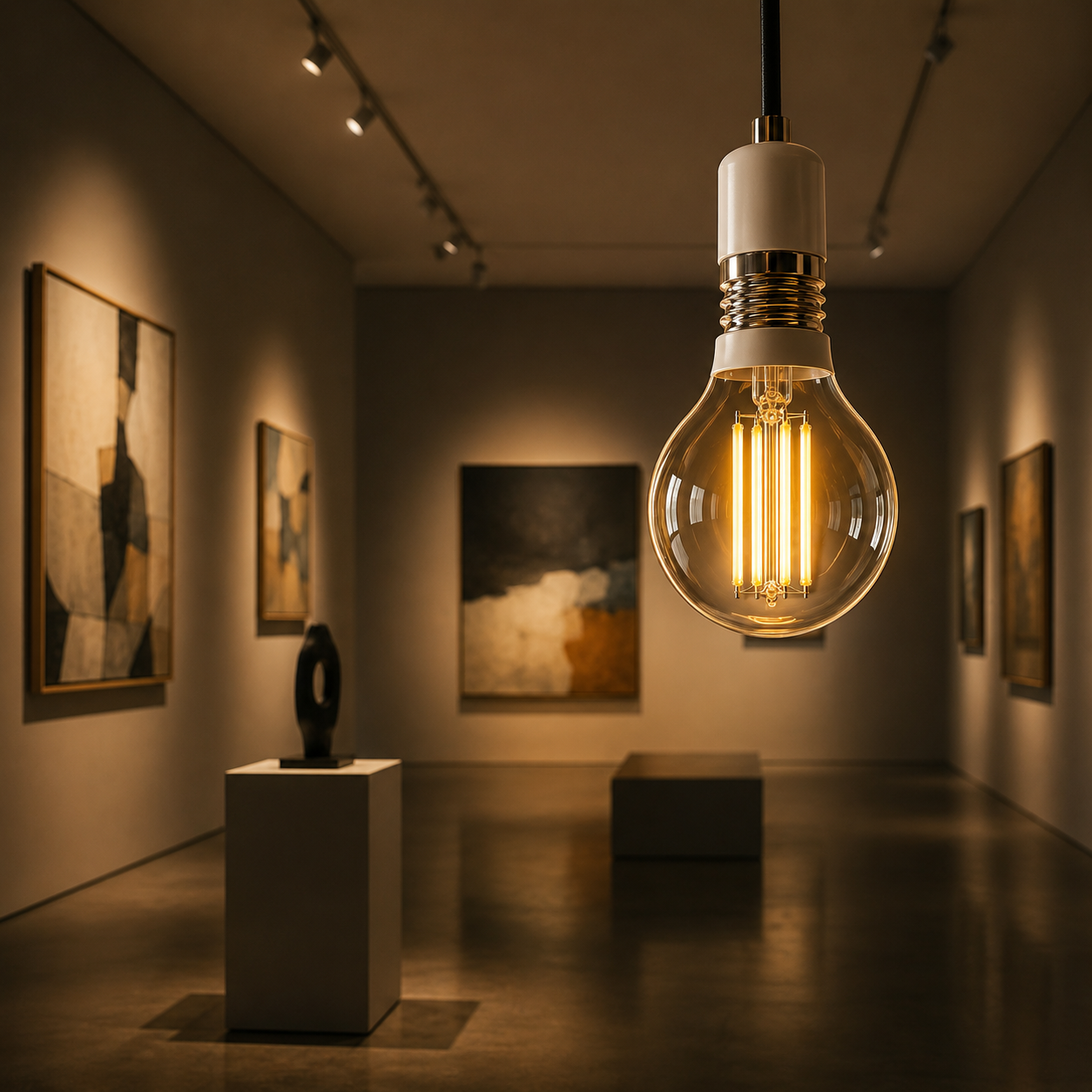 JINK Bulb Ember glowing in a contemporary gallery setting