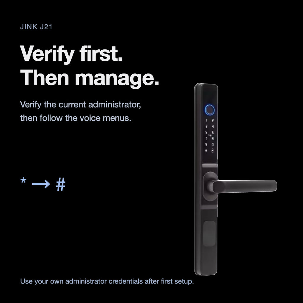 JINK J21 — administrator verification at the keypad