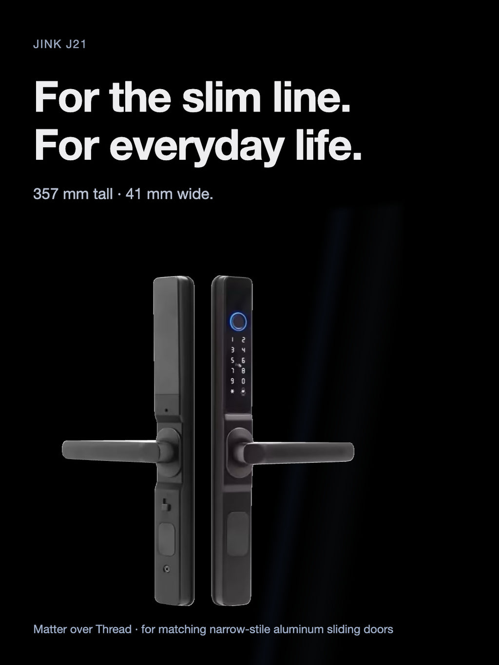 JINK J21 — slim aluminum profile for matching narrow-stile sliding doors